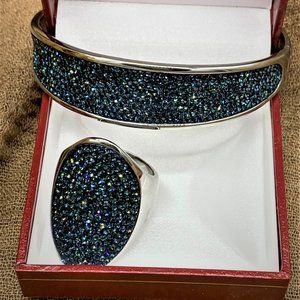 BLUE AVENTURINE GLASS RING AND BRACELET SET